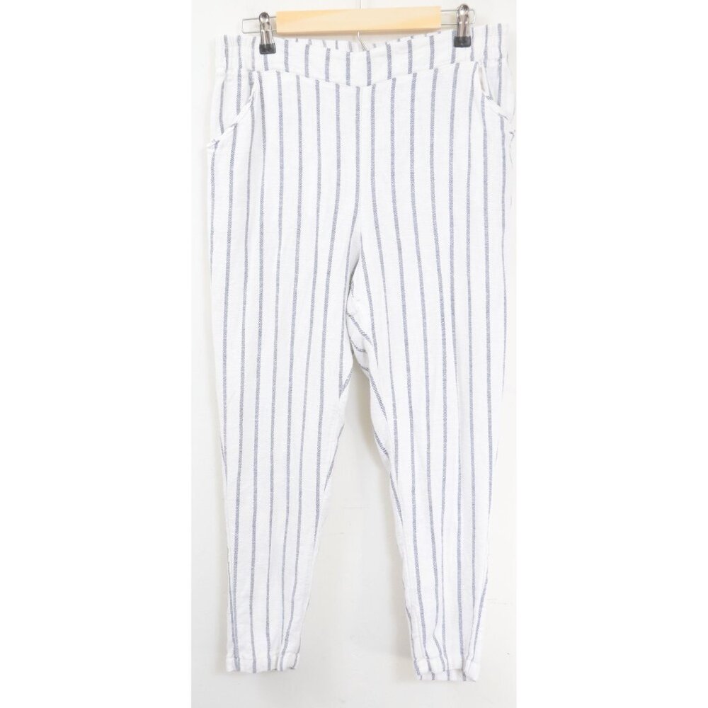 Roaman's Women's PLUS 14W Linen Blend Striped Nautical Travel Beachy Vacation Pr